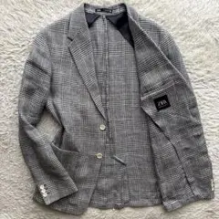 ★麻100％ XLサイズ★ ZARA テーラード ジャケット グレンチェック
