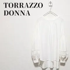 TORRAZZO DONNA　袖レース切替ブラウス　ボリューム袖　前後差ヘム　白