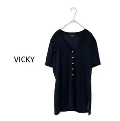 ビッキー/チュニックカットソー/Vネック五分袖ゴールドボタン無地ゆったりのサムネイル