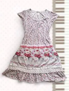 axes femme 小花×ローズ柄 レース切替ワンピース｜森ガール ナチュラル