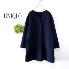 ユニクロ【M】フリースカーディガン　Vネック　ボアジャケット　ネイビー