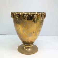 P034 アンティーク 真鍮製 花瓶 葡萄装飾 ヴィンテージ 鉢カバー レトロ