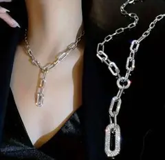 高見え チェーンネックレス キラキラ シルバー Y字ネックレス 韓国風