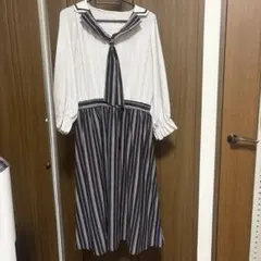axes femme セーラーカラー ストライプワンピース