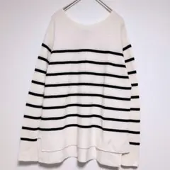 【美品】オペークドットクリップ ボーダーニット M コットン混 洗える 綺麗め