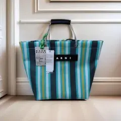【新品】MARNI MARKET ストライプ トートバッグ ブルーグリーン系のサムネイル