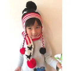 韓国 子供服 キッズ ニット帽 マフラーセット 耳あて ボンボン