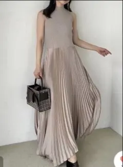FRAY I.D ニットドッキングプリーツワンピース　ベージュ　ノースリーブ