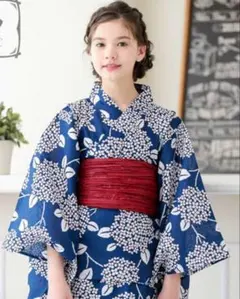 セパレート浴衣 140 ネイビー あじさい柄