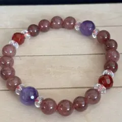【No936】天然石ブレスレット　アメジスト　モスコバイト　レッドアゲート