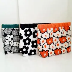 北欧花柄　バネポーチ　3点セット　ハンドメイド　ポーチ