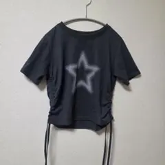 スタープリント サイドドロスト 半袖 カットソー ブラック