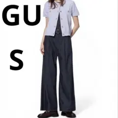 GU ライトデニム　ワイドパンツ　 S ネイビー　薄手　2025 デニム