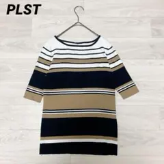 美品【PLST 】プラステ　リブニット　カットソー　ボーダー　五分袖　M