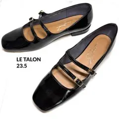【美品】 LE TALON ルタロン ダブルストラップ フラットパンプス 黒のサムネイル