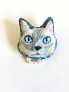 猫の顔 ブローチ ☆ブルー系（Ｃ）