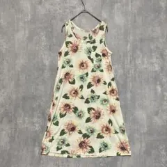 ひまわり柄ノースリーブロングワンピース　L レディース　夏　花柄　平成