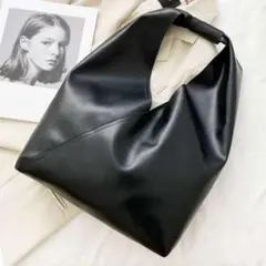 ■トライアングルバッグ レザー ワンショルダー トートバッグ 黒 0912