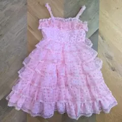 メゾピアノ　ピンク　フリルドット　ノースリーブ　ワンピース　y47