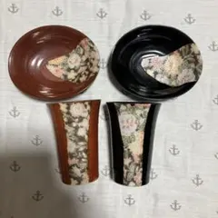 【未使用・匿名発送】ペアカップ　小皿　陶器　4点セット
