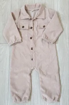 コーデュロイ素材 ピンクロンパース