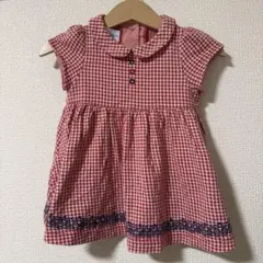 美品70cm familiar ファミリア 赤ギンガムチェック半袖ワンピース