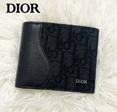 極美✨付属完備✨ディオール 二つ折り財布 オブリーク サドル レザー 黒 新作