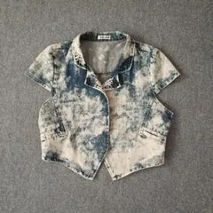 vintage デニムベスト タイダイ柄 スタッズ 短丈 綿100% 平成ギャル