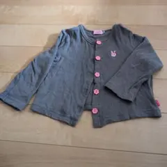 ミキハウス　グレーのウサギ刺繍長袖カーディガン