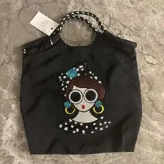 新品キャラクター刺繍トートバッグ 黒