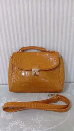 牛革イエロー クロコダイル型押し ショルダーバッグ