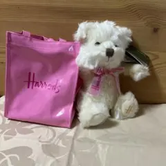 英国Harrods ミニバッグ付きテディベア　ピンク