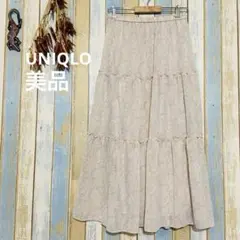 UNIQLO シアー ロングフレアスカート 花柄 ウエストゴム フリル M