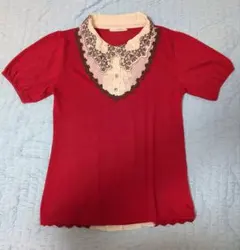 axes レッド フリル付き襟 Tシャツ