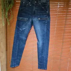 ((月末価格))ダークブルーデニム スリムフィット ジッパーポケット付き　作業着