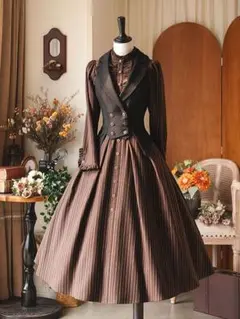 ブラウン ストライプ ゴスロリドレス