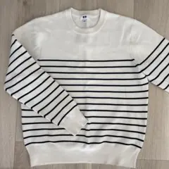 【UNIQLO】 ウォッシャブルミラノリブクルーネックセーター ボーダー M
