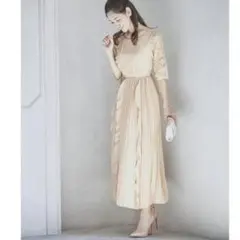 ワンピース ドレス レース プリーツ パーティードレス 結婚式 XL ベージュ