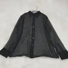 ♡美品♡premie're ストライプ柄　長袖シャツ シアー 重ね着（L）白／黒
