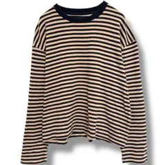 無印良品 ロンT カットソー ボーダー 長袖 Mブラウン ブラック カジュアル