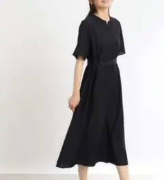 【1回着】リフレクト ラップ風デザインワンピース ネイビー 9号/M