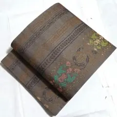 新品 未仕立て】本袋工芸帯 和楽 京都西陣 グレー 花柄刺繍 袋帯 絹100 