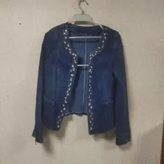 デニムノーカラージャケット レディース