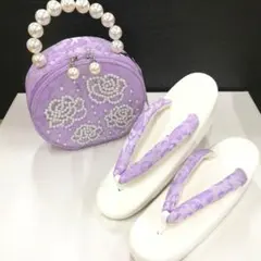 新品　振袖用草履バッグセット パール 紫色系 42
