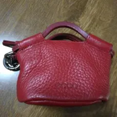 赤いレザーコインケース ecco キーチェーン付き