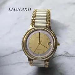 【稼働品】LEONARD レオナール クオーツ ゴールド 腕時計 電池交換済