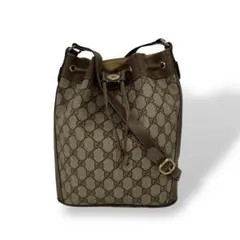 オールドグッチ　GGスプリーム　シェリーライン　巾着ショルダーバッグ　ベージュ