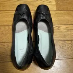 fitfit 25cm ブラックレザーウェッジヒールパンプス