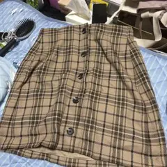 チェック柄タイトスカート ベージュ系