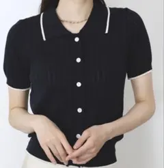 【美品】BLUE EAST すかし編みポロ襟ニット　サマーニットのサムネイル